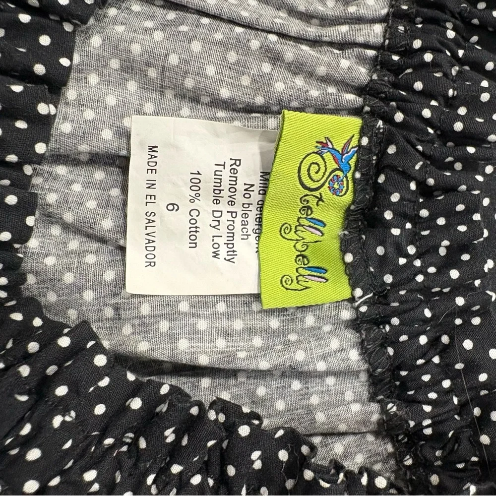 Stellybelly black and white polka dot short sleeve dress owl appliqué girls 6 GC